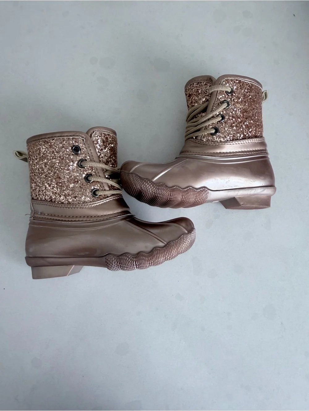 Kids' Rose Gold Glitter Duck Boots - Cozy Lined Winter Boots 11